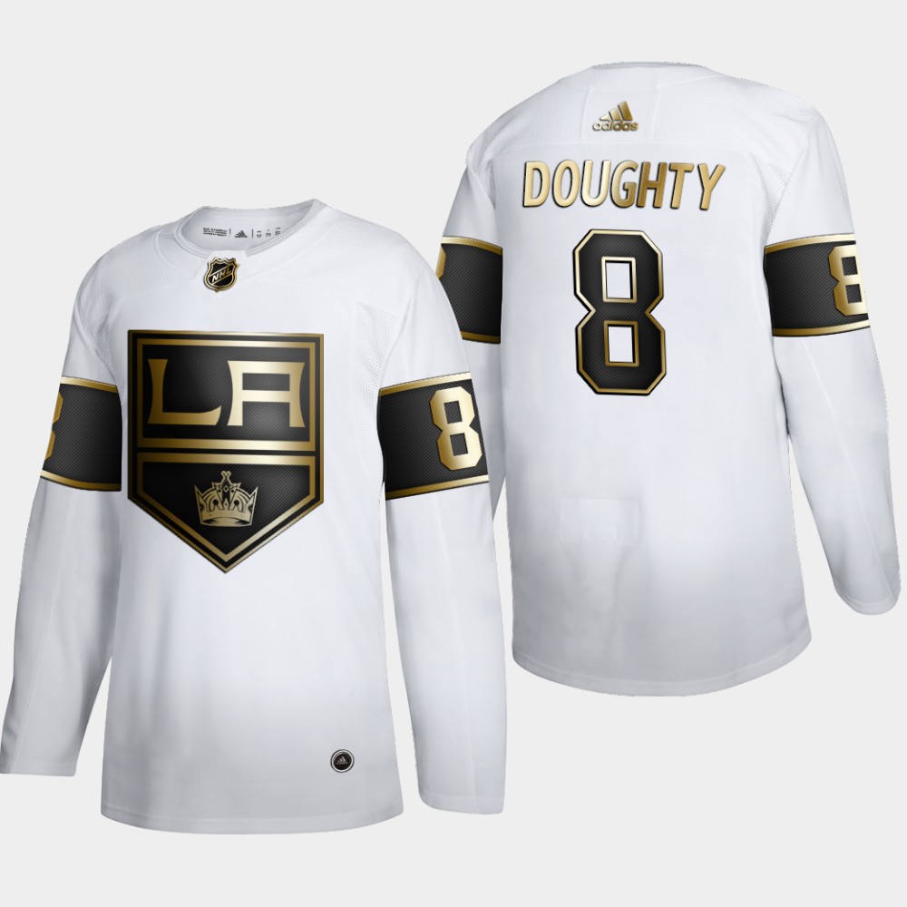 Cheap Los Angeles Kings 8 Drew Doughty Men Adidas White Golden Edition Limited Stitched NHL Jersey